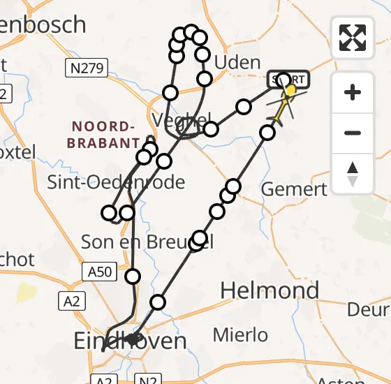 Vlucht Politiehelikopter PH-PXA van Vliegbasis Volkel naar Boekel op woensdag 14 augustus 2024 21:03