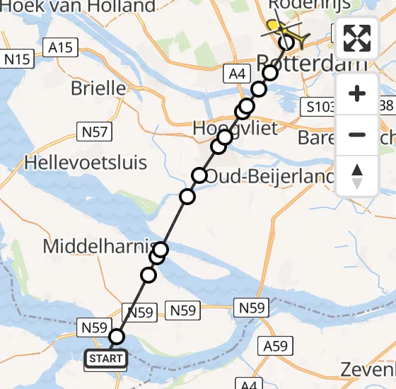 Vlucht Traumahelikopter PH-UMC van Bruinisse naar Rotterdam The Hague Airport op woensdag 14 augustus 2024 21:11