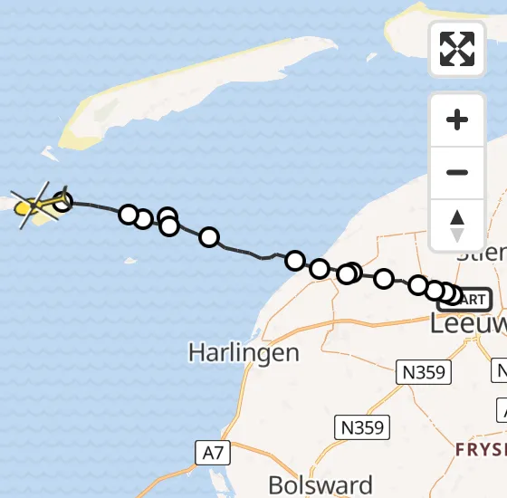 Vlucht Ambulancehelikopter PH-OOP van Marsum naar Vlieland op donderdag 15 augustus 2024 11:45