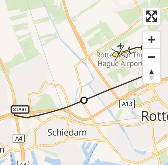 Vlucht Traumahelikopter PH-UMC van Schiedam naar Rotterdam The Hague Airport op donderdag 15 augustus 2024 11:54