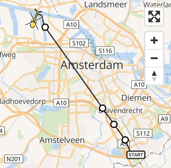 Vlucht Traumahelikopter PH-DOC van Academisch Medisch Centrum (AMC) naar Amsterdam Heliport op donderdag 15 augustus 2024 12:20