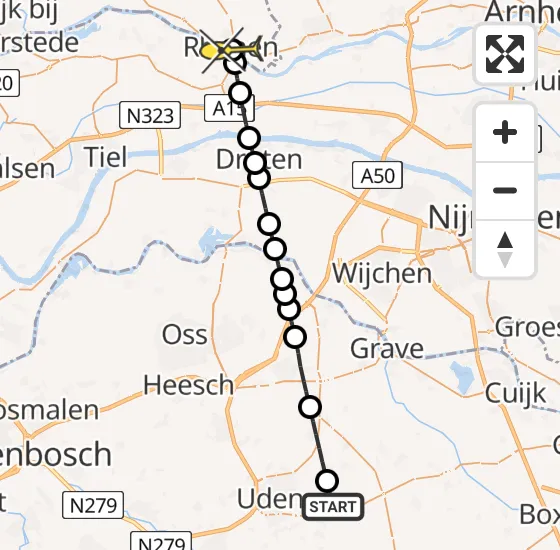 Vlucht Traumahelikopter PH-LLN van Vliegbasis Volkel naar Rhenen op donderdag 15 augustus 2024 13:02