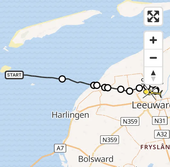 Vlucht Ambulancehelikopter PH-OOP van West-Terschelling naar Vliegbasis Leeuwarden op donderdag 15 augustus 2024 17:35