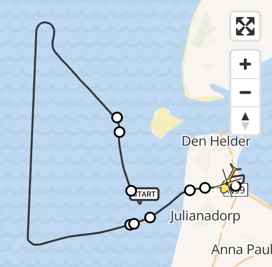 Vlucht Kustwachthelikopter PH-SAR van Den Helder naar Vliegveld De Kooy op donderdag 15 augustus 2024 19:06