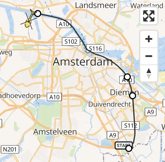 Vlucht Traumahelikopter PH-DOC van Academisch Medisch Centrum (AMC) naar Amsterdam Heliport op donderdag 15 augustus 2024 19:08