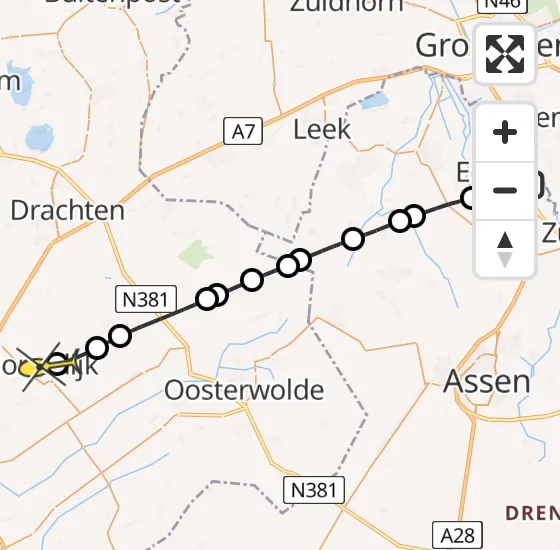 Vlucht Traumahelikopter PH-TTR van Groningen Airport Eelde naar Gorredijk op donderdag 15 augustus 2024 20:36