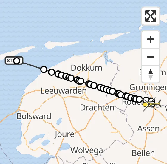 Vlucht Ambulancehelikopter PH-OOP van Formerum naar Groningen Airport Eelde op donderdag 15 augustus 2024 20:54