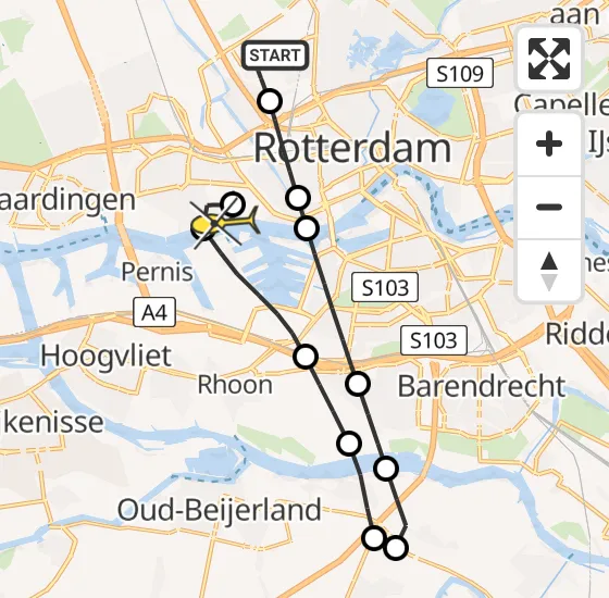 Vlucht Traumahelikopter PH-UMC van Rotterdam The Hague Airport naar Rotterdam op donderdag 15 augustus 2024 21:33