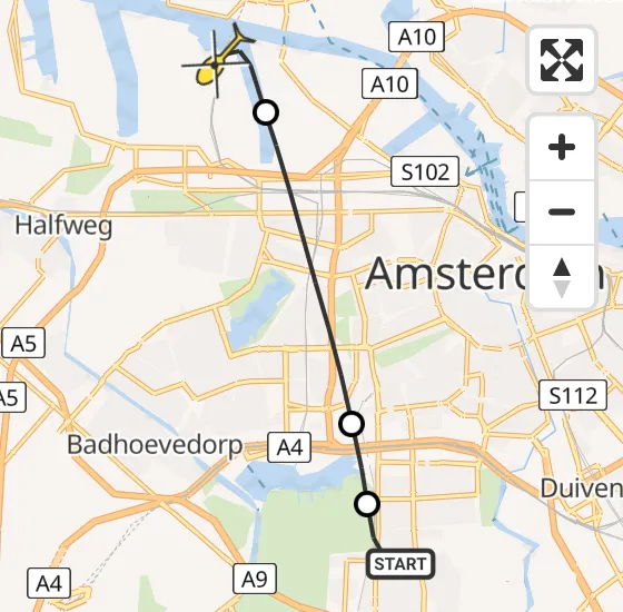 Vlucht Traumahelikopter PH-DOC van Amstelveen naar Amsterdam Heliport op donderdag 15 augustus 2024 22:12