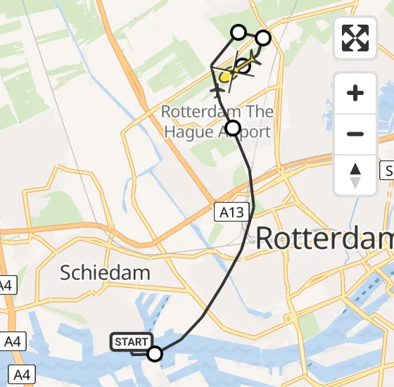 Vlucht Traumahelikopter PH-UMC van Schiedam naar Rotterdam The Hague Airport op donderdag 15 augustus 2024 22:12