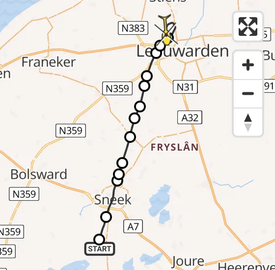 Vlucht Ambulancehelikopter PH-OOP van Hommerts naar Vliegbasis Leeuwarden op donderdag 15 augustus 2024 23:13