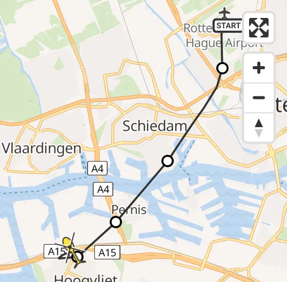 Vlucht Traumahelikopter PH-UMC van Rotterdam The Hague Airport naar Hoogvliet op vrijdag 16 augustus 2024 22:07