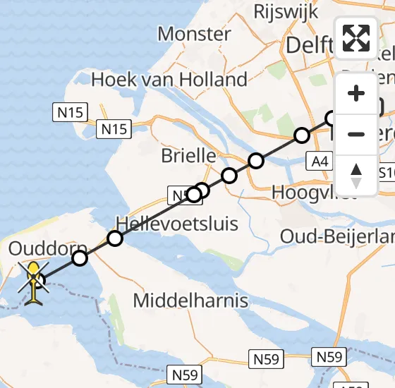 Vlucht Traumahelikopter PH-UMC van Rotterdam The Hague Airport naar Ouddorp op woensdag 4 september 2024 22:08