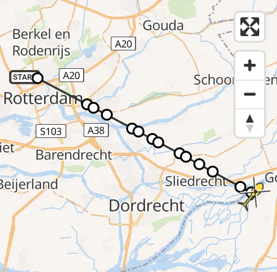 Vlucht Traumahelikopter PH-UMC van Rotterdam The Hague Airport naar Werkendam op donderdag 5 september 2024 1:50