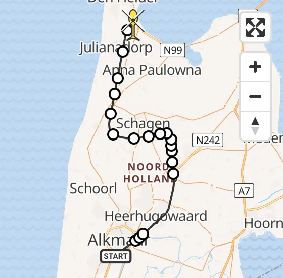 Vlucht Kustwachthelikopter PH-NCG van Alkmaar naar Vliegveld De Kooy op donderdag 5 september 2024 8:09