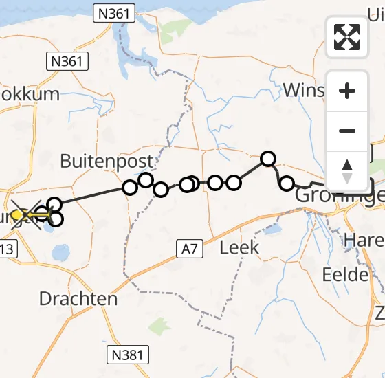 Vlucht Ambulancehelikopter PH-OOP van Universitair Medisch Centrum Groningen naar Burgum op donderdag 5 september 2024 11:28