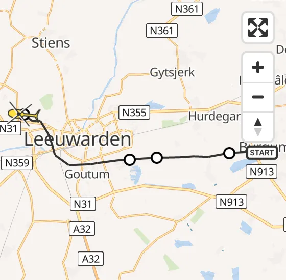 Vlucht Ambulancehelikopter PH-OOP van Burgum naar Marsum op donderdag 5 september 2024 11:37