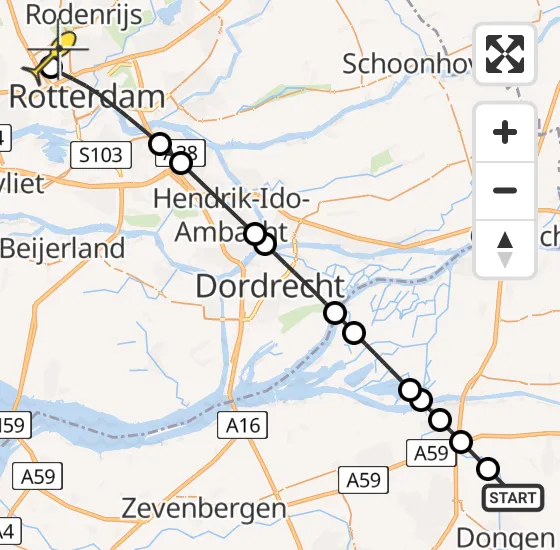 Vlucht Traumahelikopter PH-UMC van 's Gravenmoer naar Rotterdam The Hague Airport op donderdag 5 september 2024 12:49