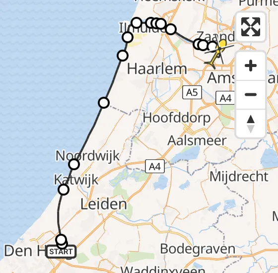 Vlucht Traumahelikopter PH-LLN van Voorburg naar Amsterdam Heliport op donderdag 5 september 2024 17:28