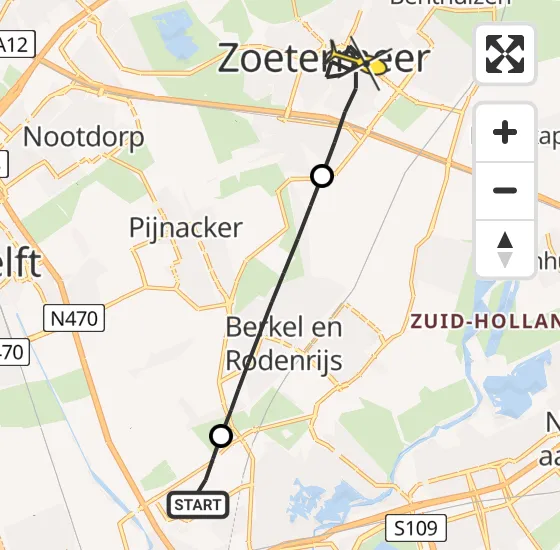 Vlucht Traumahelikopter PH-UMC van Rotterdam The Hague Airport naar Zoetermeer op donderdag 5 september 2024 17:30