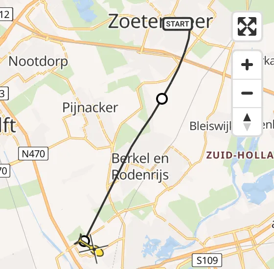 Vlucht Traumahelikopter PH-UMC van Zoetermeer naar Rotterdam The Hague Airport op donderdag 5 september 2024 17:47