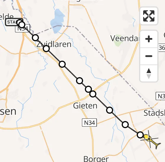 Vlucht Traumahelikopter PH-TTR van Groningen Airport Eelde naar Nieuw-Buinen op donderdag 5 september 2024 18:01