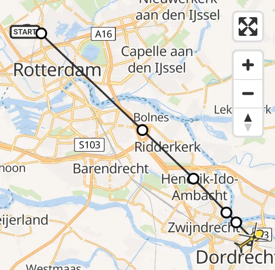 Vlucht Traumahelikopter PH-UMC van Rotterdam The Hague Airport naar Dordrecht op vrijdag 6 september 2024 3:40