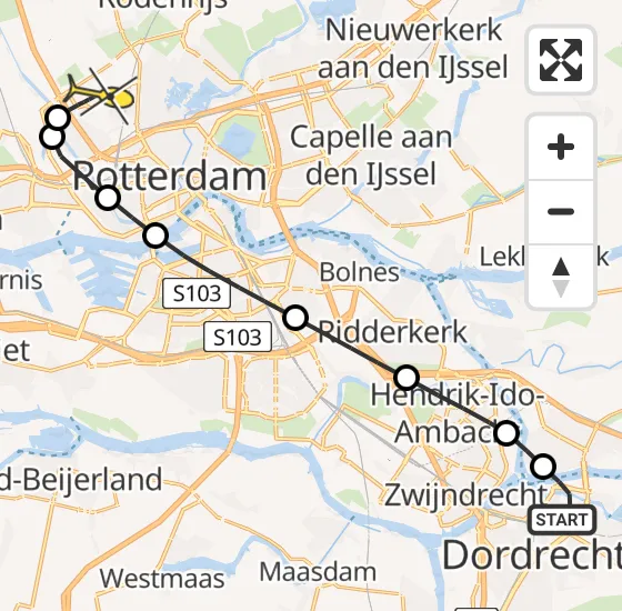 Vlucht Traumahelikopter PH-UMC van Dordrecht naar Rotterdam The Hague Airport op vrijdag 6 september 2024 4:26