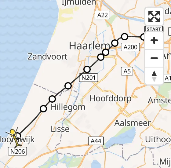 Vlucht Traumahelikopter PH-LLN van Amsterdam Heliport naar Noordwijk op vrijdag 6 september 2024 7:00