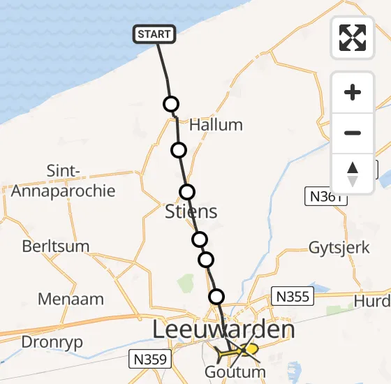 Vlucht Ambulancehelikopter PH-OOP van Marrum naar Leeuwarden op vrijdag 6 september 2024 10:25