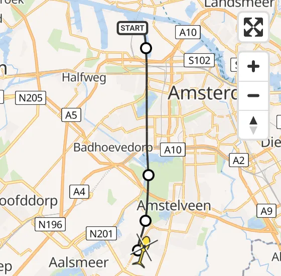 Vlucht Traumahelikopter PH-LLN van Amsterdam Heliport naar Amstelveen op vrijdag 6 september 2024 14:39