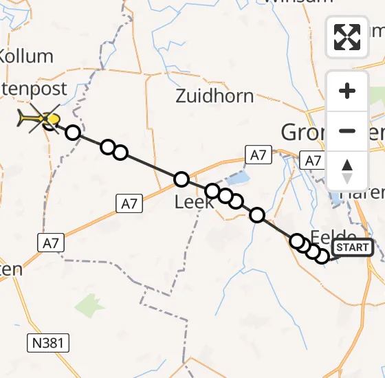 Vlucht Traumahelikopter PH-TTR van Groningen Airport Eelde naar Augustinusga op vrijdag 6 september 2024 15:34