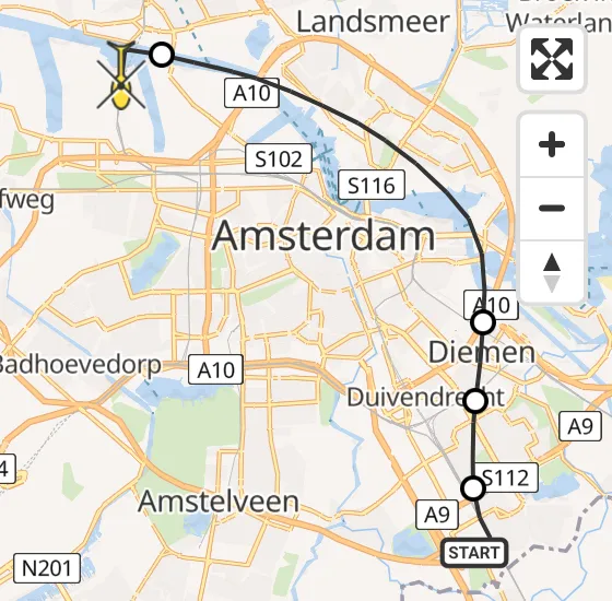 Vlucht Traumahelikopter PH-LLN van Academisch Medisch Centrum (AMC) naar Amsterdam Heliport op vrijdag 6 september 2024 15:59