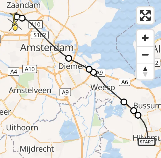 Vlucht Traumahelikopter PH-LLN van Hilversum naar Amsterdam Heliport op vrijdag 6 september 2024 18:52