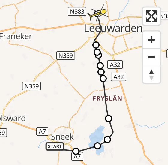 Vlucht Ambulancehelikopter PH-OOP van Sneek naar Vliegbasis Leeuwarden op vrijdag 6 september 2024 19:48