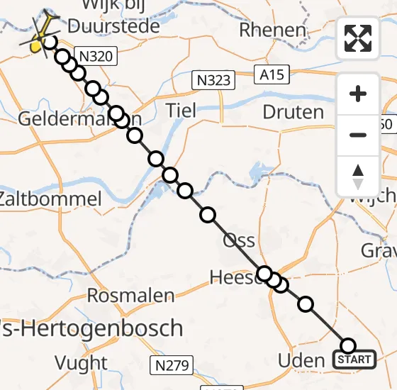 Vlucht Traumahelikopter PH-MAA van Vliegbasis Volkel naar Culemborg op zaterdag 7 september 2024 8:34