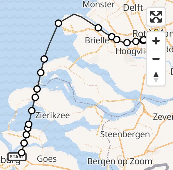 Vlucht Kustwachthelikopter PH-SAR van Vliegveld Midden-Zeeland naar Rotterdam op zaterdag 7 september 2024 14:51