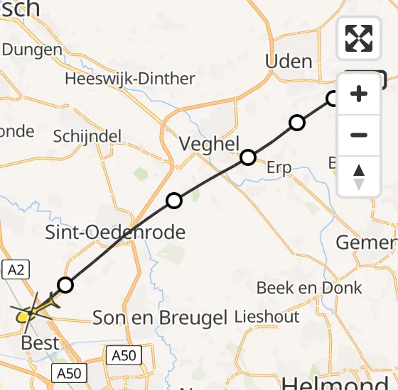 Vlucht Traumahelikopter PH-MAA van Vliegbasis Volkel naar Best op zaterdag 7 september 2024 17:47