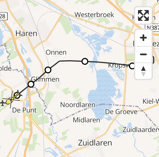 Vlucht Traumahelikopter PH-TTR van Hoogezand naar Groningen Airport Eelde op zaterdag 7 september 2024 19:01