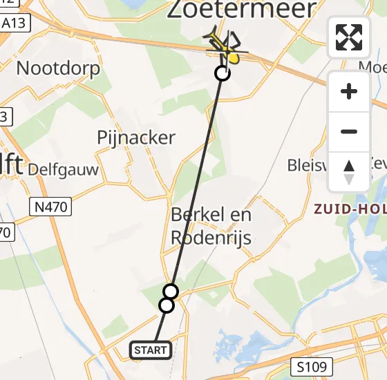Vlucht Traumahelikopter PH-UMC van Rotterdam The Hague Airport naar Zoetermeer op zaterdag 7 september 2024 20:03