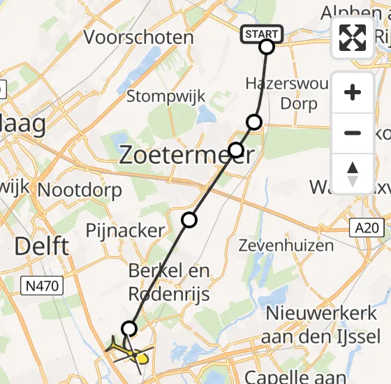 Vlucht Traumahelikopter PH-UMC van Hazerswoude-Rijndijk naar Rotterdam The Hague Airport op zaterdag 7 september 2024 21:45