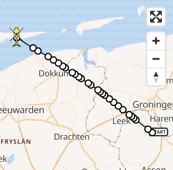 Vlucht Traumahelikopter PH-TTR van Groningen Airport Eelde naar Nes op zaterdag 7 september 2024 22:21