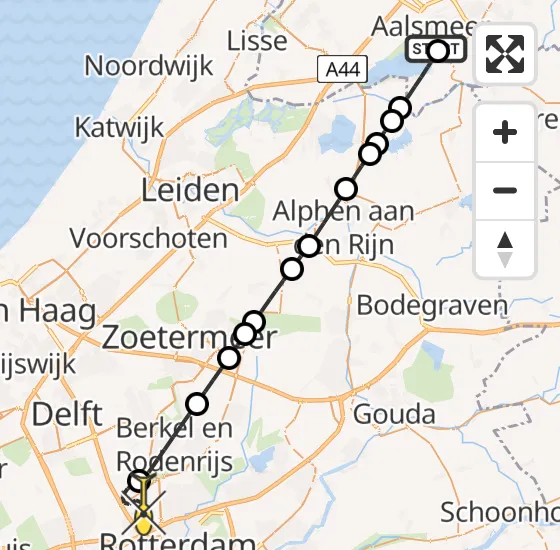 Vlucht Traumahelikopter PH-UMC van Aalsmeer naar Rotterdam The Hague Airport op zaterdag 7 september 2024 23:56