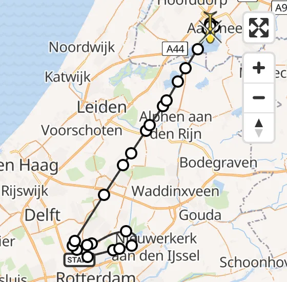 Vlucht Traumahelikopter PH-UMC van Rotterdam The Hague Airport naar Aalsmeerderbrug op zondag 8 september 2024 1:38