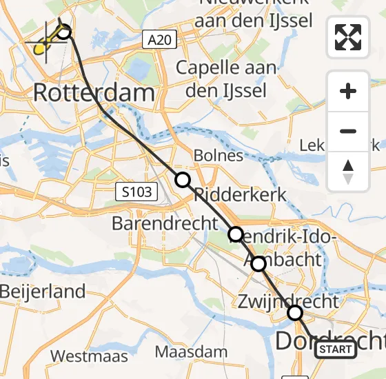 Vlucht Traumahelikopter PH-UMC van Dordrecht naar Rotterdam The Hague Airport op zondag 8 september 2024 10:19