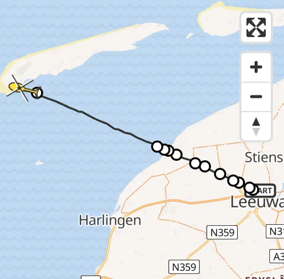 Vlucht Ambulancehelikopter PH-OOP van Vliegbasis Leeuwarden naar West-Terschelling op zondag 8 september 2024 12:19