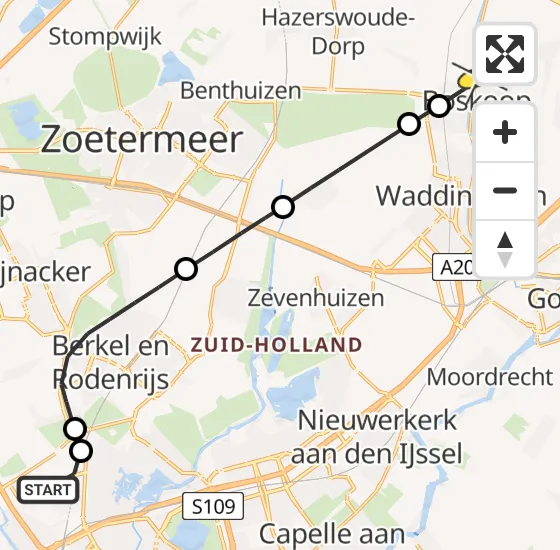 Vlucht Traumahelikopter PH-UMC van Rotterdam The Hague Airport naar Boskoop op zondag 8 september 2024 14:51