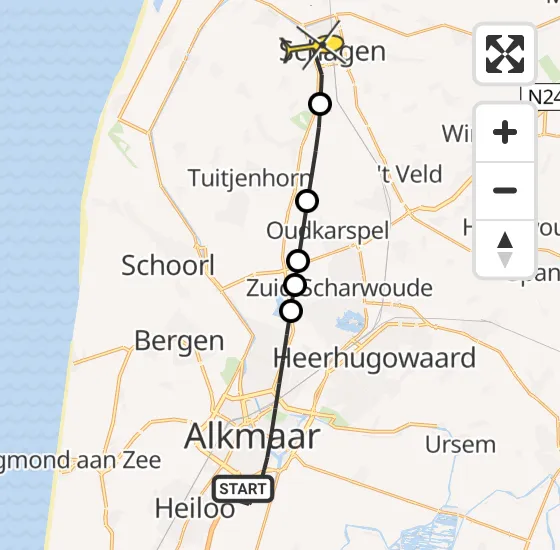 Vlucht Traumahelikopter PH-LLN van Alkmaar naar Schagen op zondag 8 september 2024 15:54