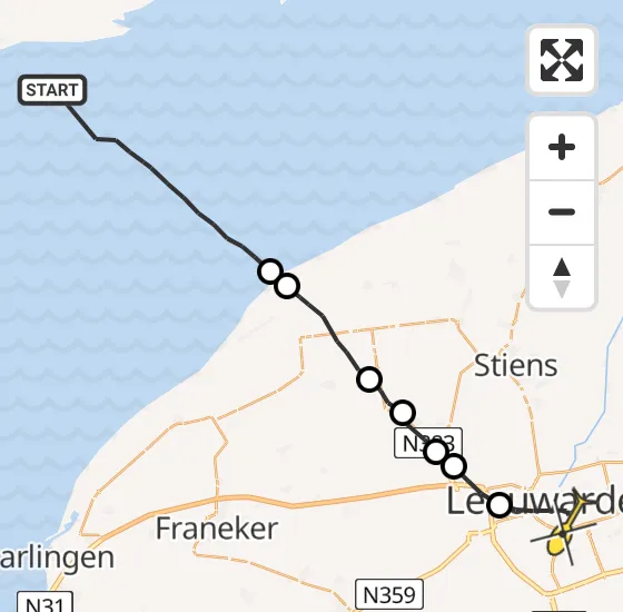 Vlucht Ambulancehelikopter PH-OOP van Oosterend naar Leeuwarden op zondag 8 september 2024 16:30