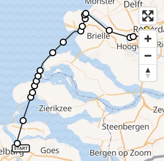 Vlucht Kustwachthelikopter PH-SAR van Vliegveld Midden-Zeeland naar Rotterdam op zondag 8 september 2024 16:40